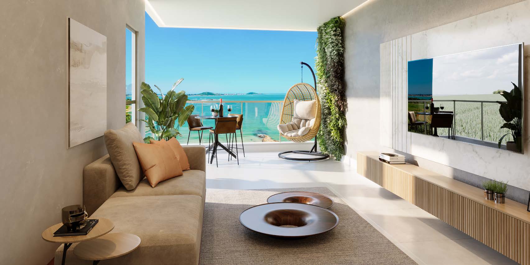 Sala de estar com vista para o mar