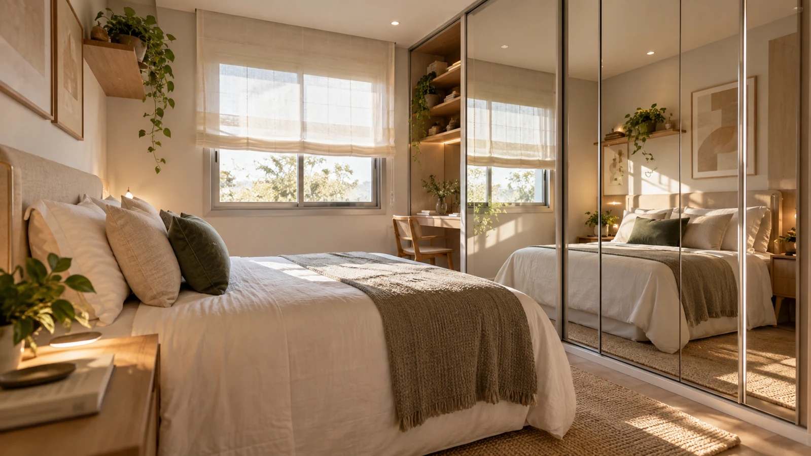 Imagem editorial ilustrativa: Como fazer um quarto pequeno parecer maior