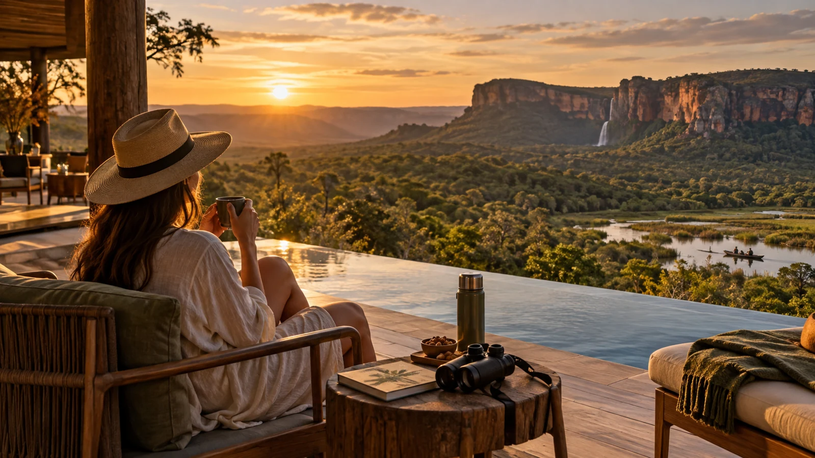 Imagem editorial ilustrativa: Roteiro de experiências de luxo a poucas horas de Cuiabá: Chapada dos Guimarães e Pantanal Premium