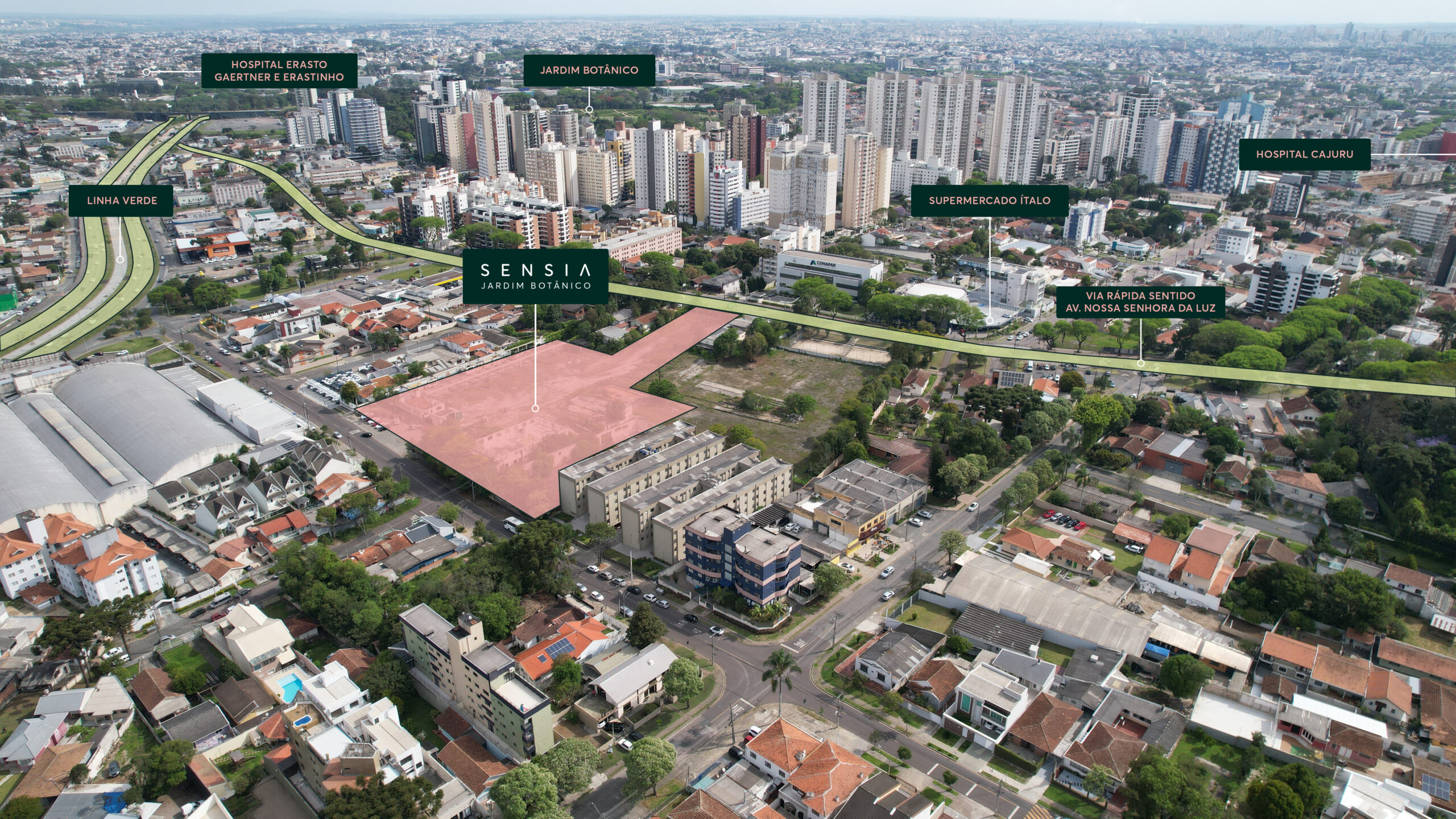 Vista aérea do Jardim Botânico e da Região do Cristo Rei, em Curitiba (PR)